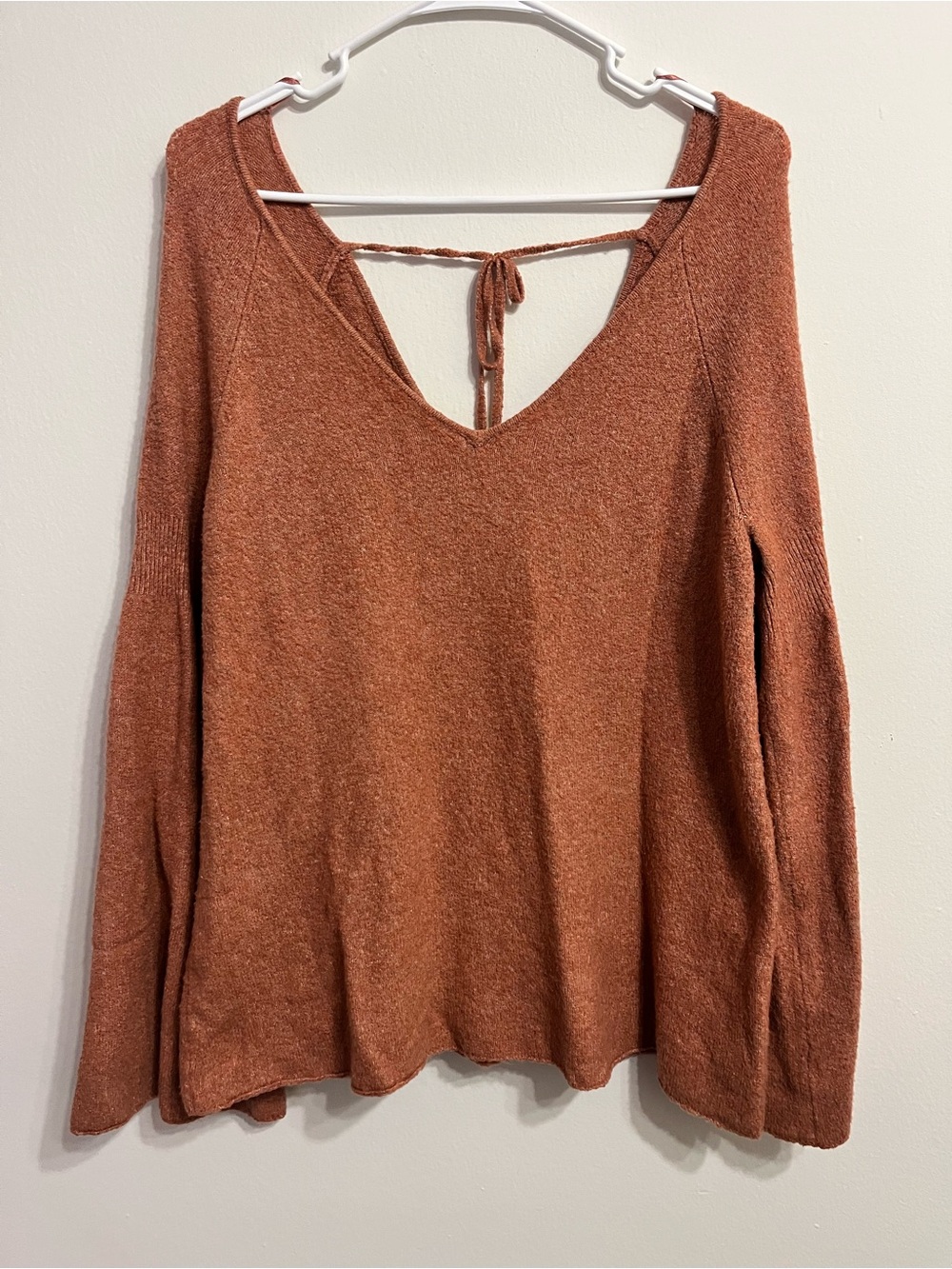 V-Neck Knit Top with Back Tie